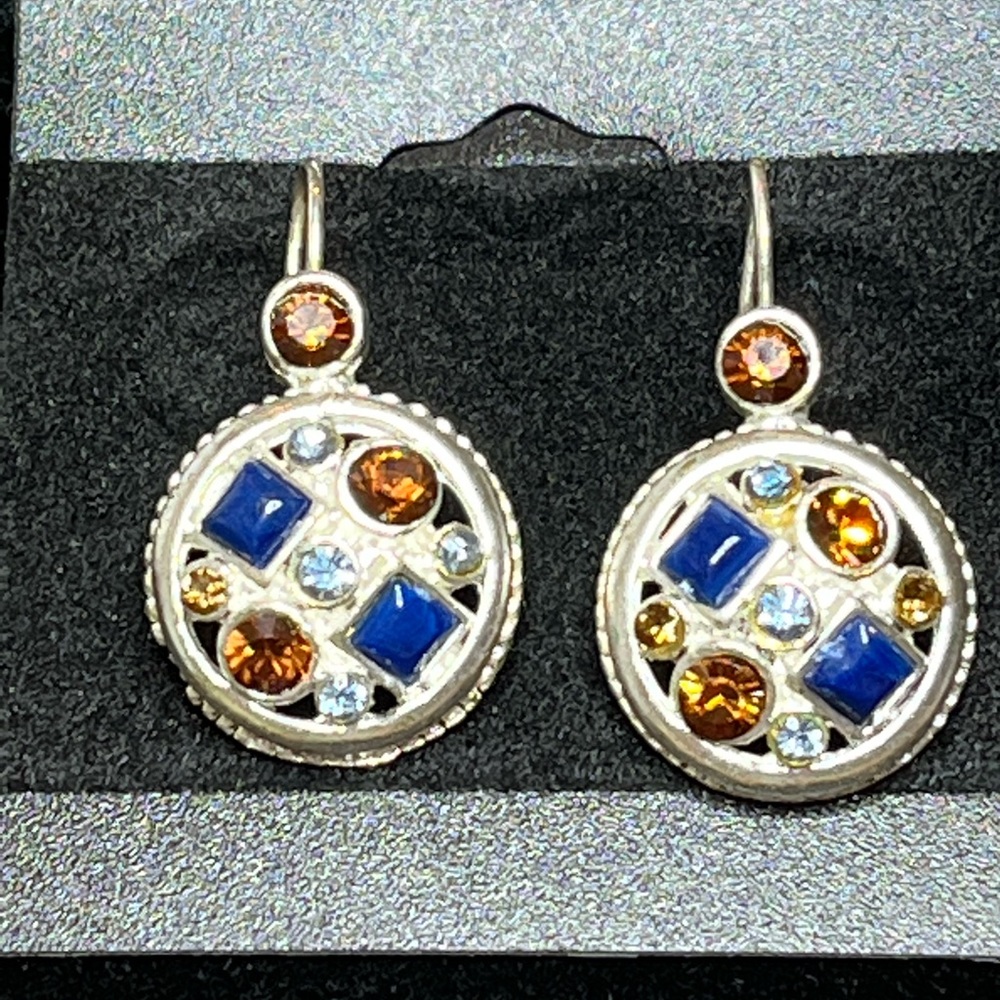 Elegant Blue and Gold Gemstone Earrings